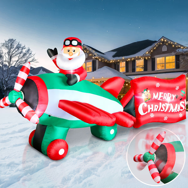 Santa Helicopter Inflatable, 10.5 ft Animated Christmas Blow Up, Built-In LED
