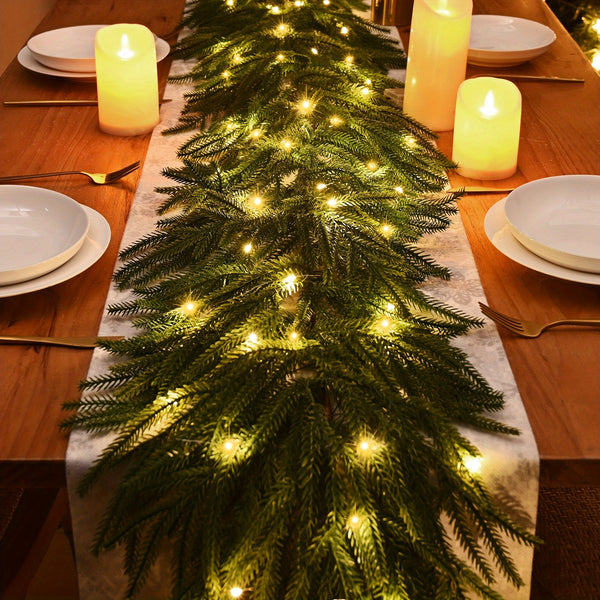 Norfolk Pine Garland, Christmas with Lights, Battery Operated, 5 to 8.8 ft, 1 or 2 Pack