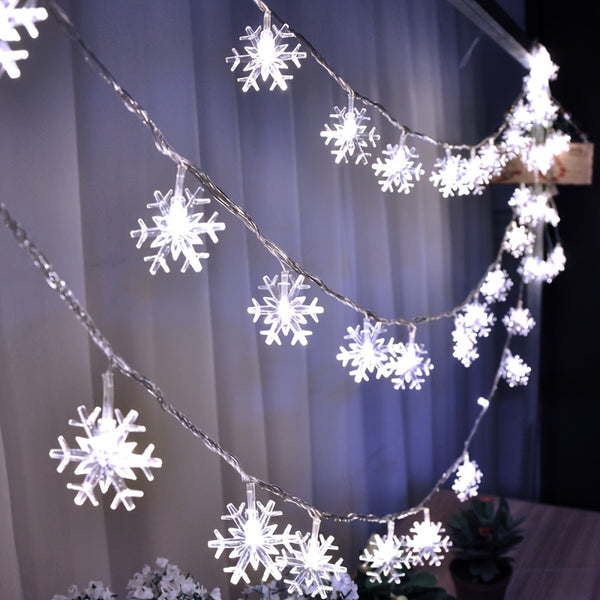 Christmas Snowflake Lights, LED String, 3 Lengths, Battery Powered