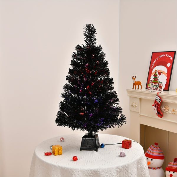 Fiber Optic Christmas Tree, 32 in Black Tabletop Tree, Multicolor, USB Powered