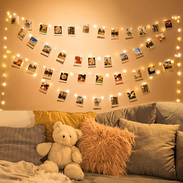 Photo Clip String Lights, Battery Powered Fairy Lights with 15 Clips, Warm or Color, Indoor