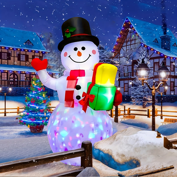 Christmas Inflatable Snowman, 5 ft, 360 Degree Rotating Color LEDs, Plug In