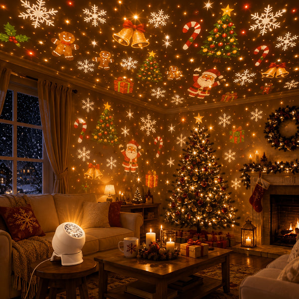 Christmas Projector Light, 360-Degree Rotating Projection Lamp, USB Powered, No Laser, Bedroom