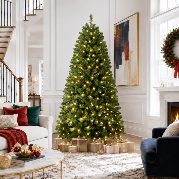 Pre-Lit Christmas Tree, 4 to 7.5 ft Artificial, Warm White LED, 13 Modes, Free Tinsel