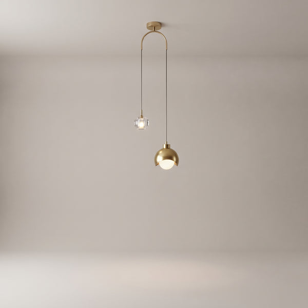 Noor Dual Pendant Light, Crystal & Gold Dome, Warm White 3000K