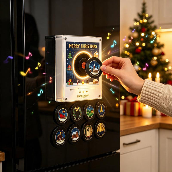Christmas Fridge Magnets, Record Player Set with 9 Carol Records
