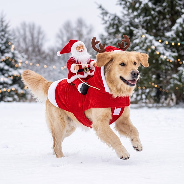 Dog Christmas Outfit, Santa Riding Reindeer Costume, Pullover, Woven Polyester