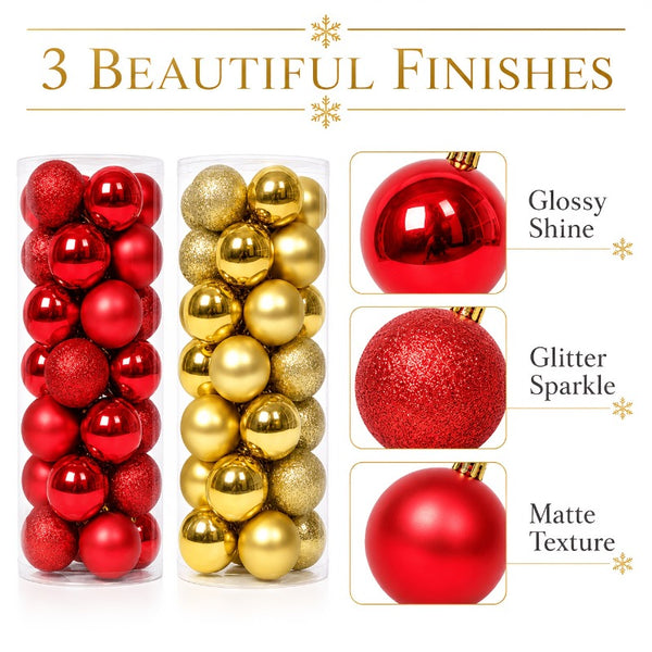 Christmas Ornaments, 48 Pack, 1.18 in Red and Gold Shatterproof Balls