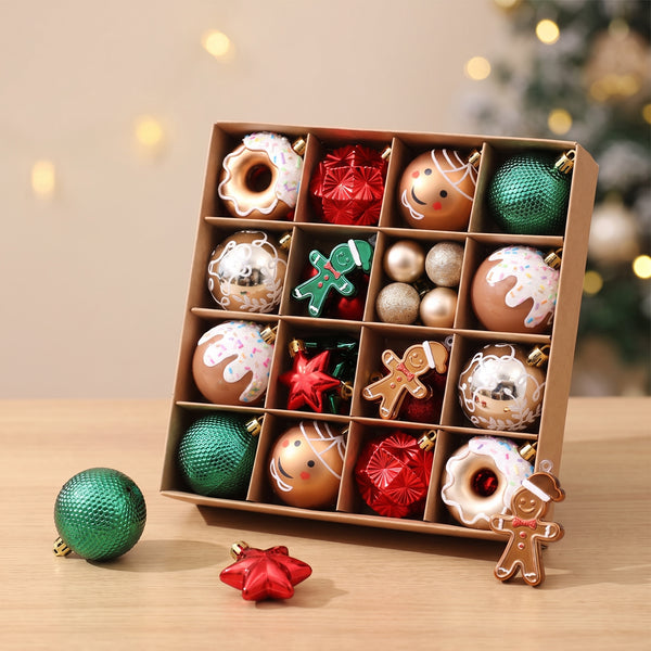 Christmas Tree Decorations, 42 Vintage Ball Ornaments, Red, Green & Gold, Hanging Indoor Decor