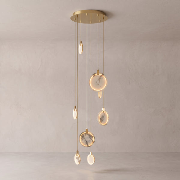 Marble Modern Chandelier, Cascading, Gold Finish, 5 to 15 Lights