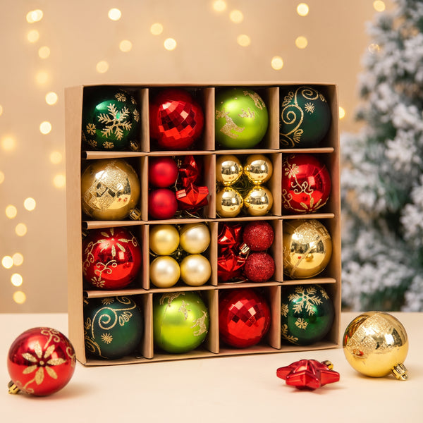Christmas Ornaments Set, 44 Shatterproof Balls, Gold, Red & Green