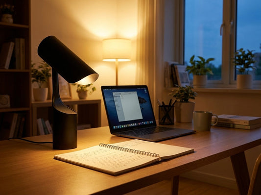 Anders Nordic Adjustable LED Desk Lamp on a study desk at dusk