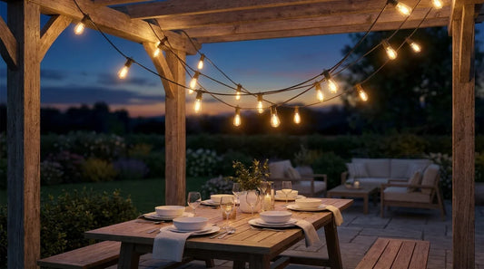 How to Hang Outdoor String Lights So They Stay Up All Summer