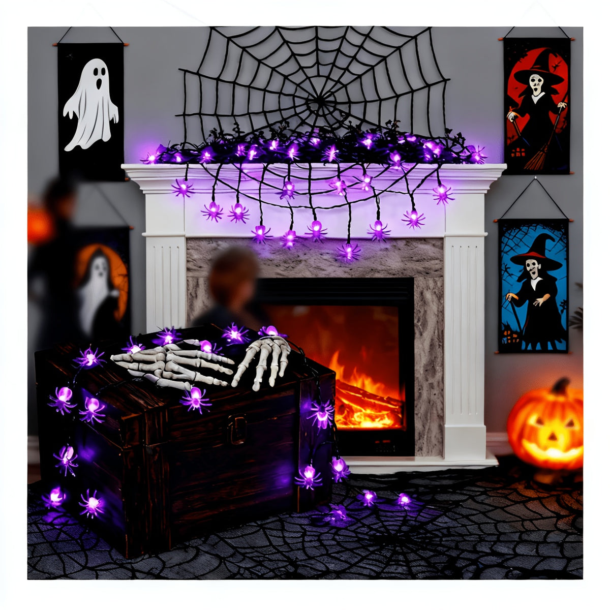 Purple spider Halloween LED light size comparison