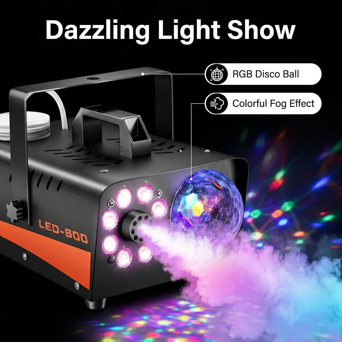 Close view of the fog nozzle on a 600W fog machine