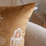 Christmas Pillow Cover, 3D Embroidered Gingerbread and Snowflake, Coffee Brown
