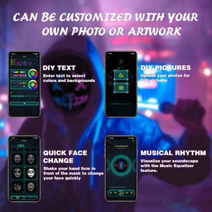 Programmable LED face mask for rave and festival wear