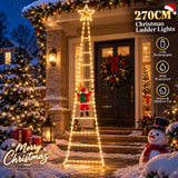 Outdoor Christmas Decorations, Climbing Santa Ladder Lights, 255 LED, Dimmable, USB Charging