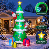 Inflatable Christmas Tree with Penguins, Santa Claus and LED Lights, Outdoor Yard Decoration