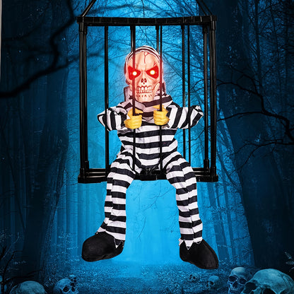 Animated skull ghost prop in chained prisoner pose