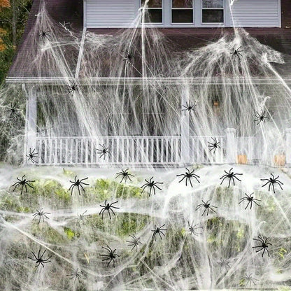 Halloween Spider Web Decoration, 200 sq ft Stretch Cobweb with 10 Spiders