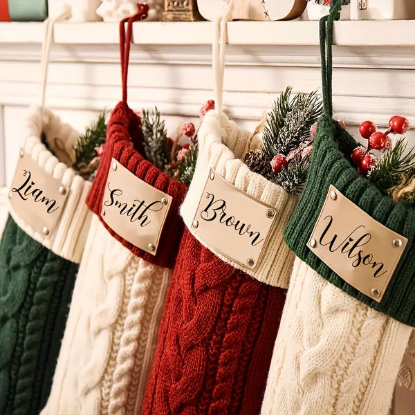 Personalized Knit Stocking, Christmas Stocking with Name or Text, Family Name Stocking