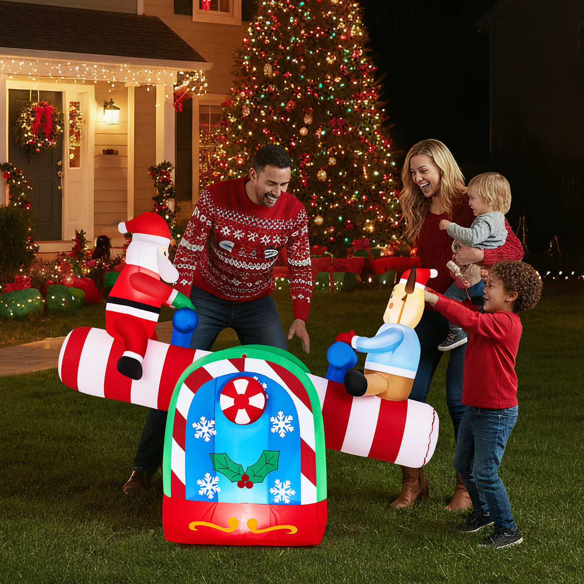 Christmas Inflatables, 10 ft Santa Sleigh Archway, Lighted Christmas Decorations Inflatable