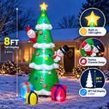 Inflatable Christmas Tree with Penguins, Santa Claus and LED Lights, Outdoor Yard Decoration