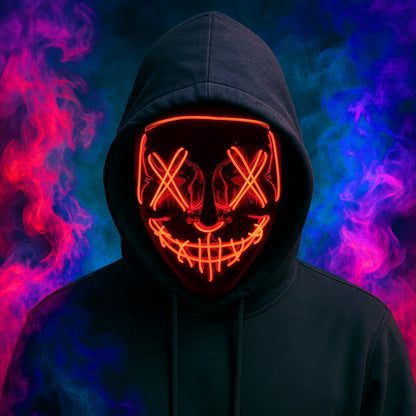 LED illuminated party mask made from lightweight plastic