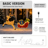 Lighted Sleigh and Reindeer Christmas Decoration, Warm White LED, Solar & USB, Outdoor Decor