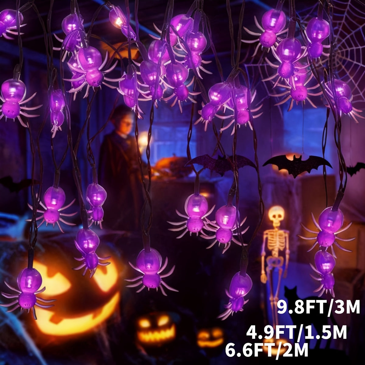 Purple spider Halloween LED light glowing in the dark