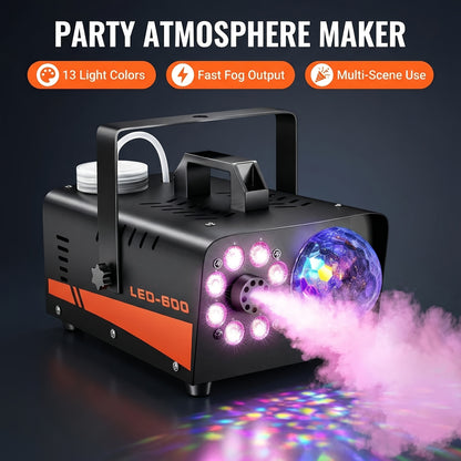 Colored LED glow from a 13-color fog machine