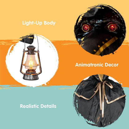 Freestanding animatronic Halloween ghost prop with a motorized head