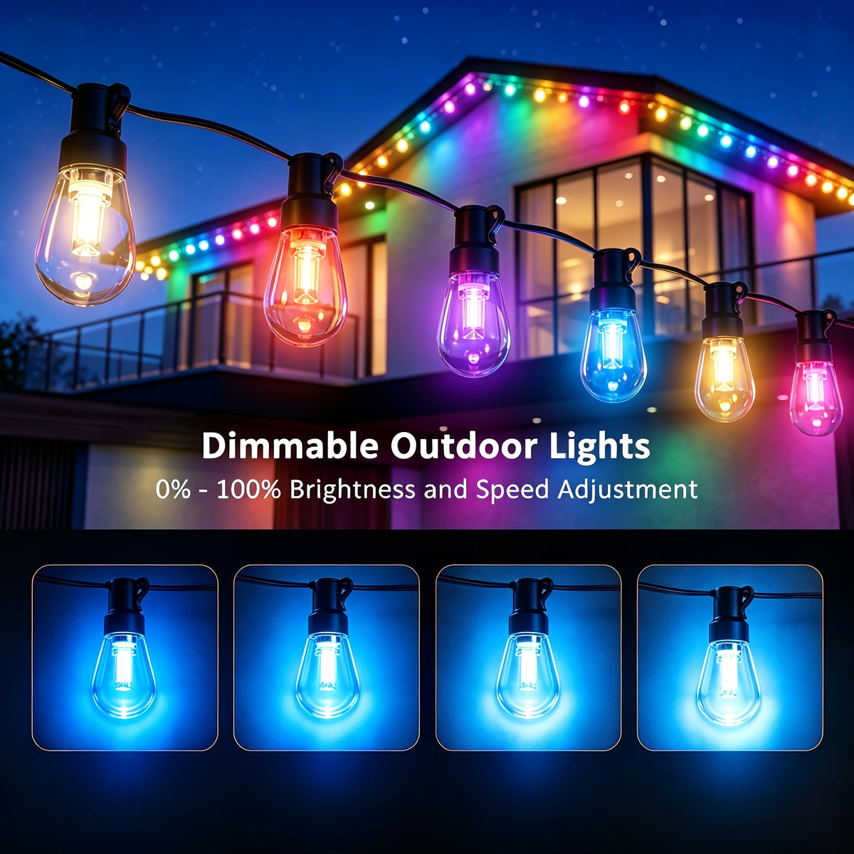 Outdoor fairy lights for a garden at night