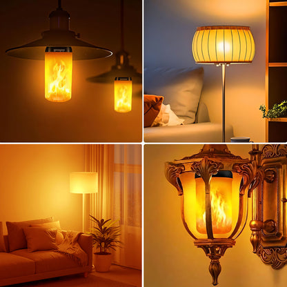 Flame light bulb glowing in a dark room for Halloween ambiance