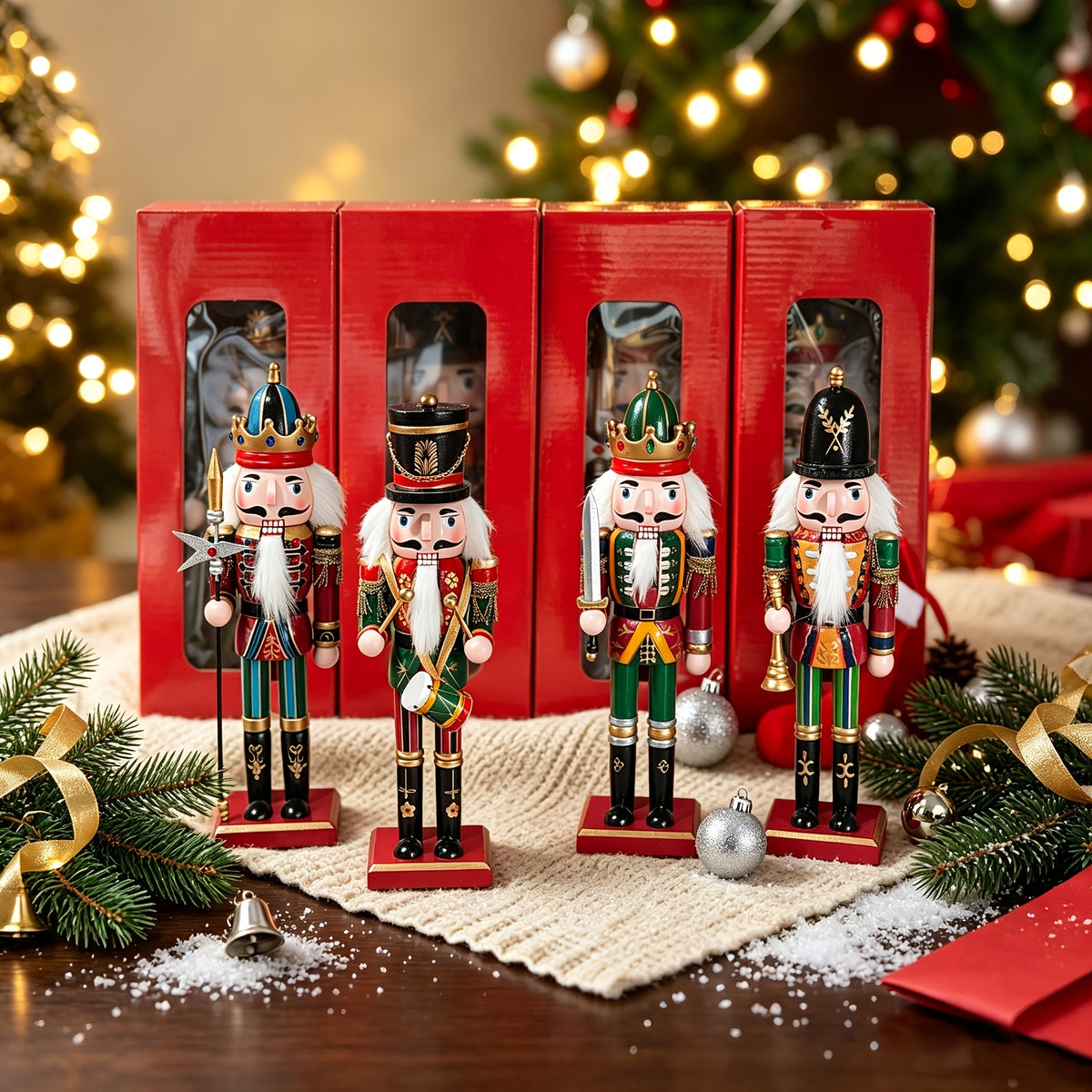 Christmas Nutcracker Decoration, Resin, Red and Green, 4 Designs