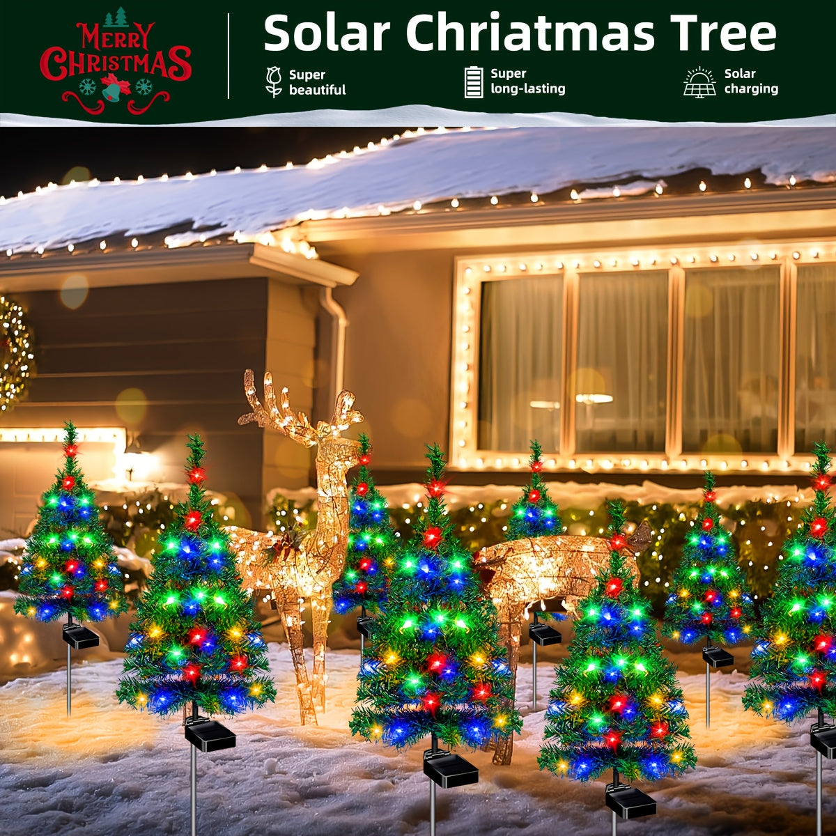 Set of solar Christmas tree pathway lights