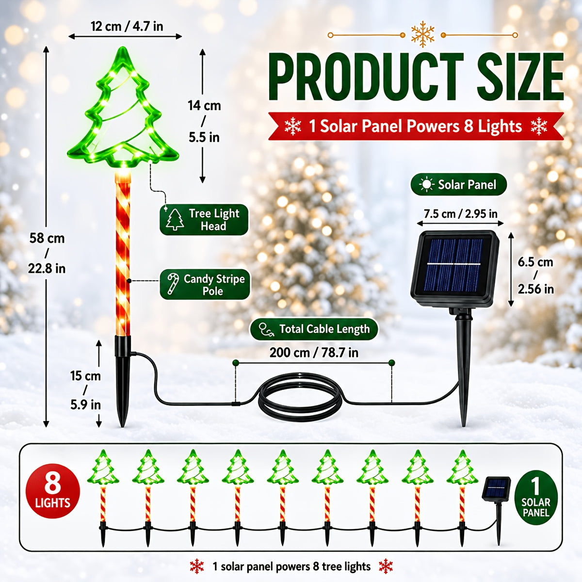Removable solar panel supplied with the Christmas tree stake lights