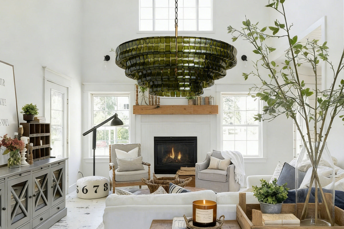 Lido Chandeliers, Round Glass Chandelier for Dining Room, Brass or Matte Black, 24-60 Inch