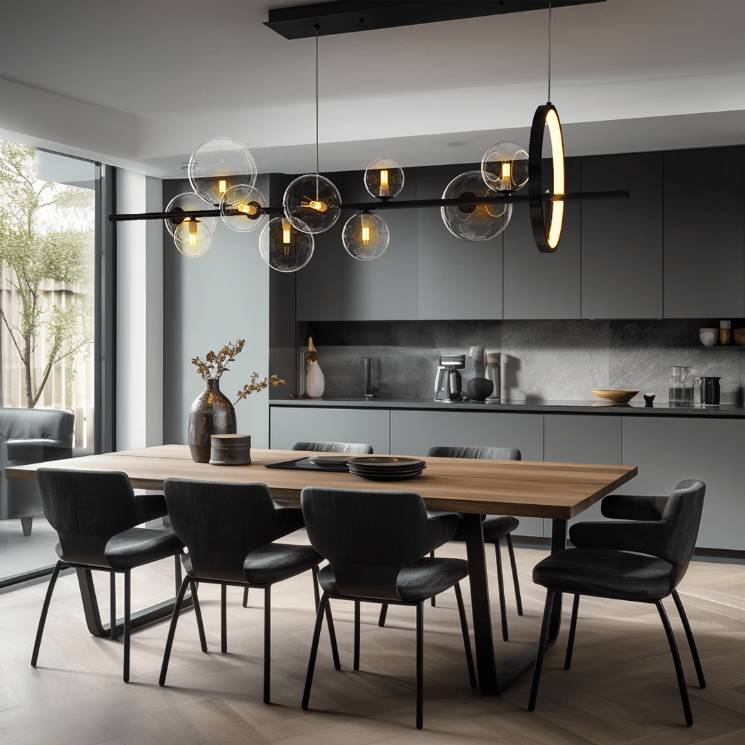 Orbis Nordic Scandinavian Chandelier, Glass Orbs & Iron, Warm White