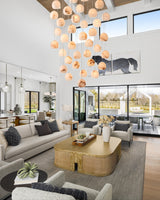 Tavira Chandeliers for Dining Room, Round Alabaster Chandelier, Adjustable Airplane Cable