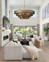 Skolva Modern Chandelier for Dining Room, Round Curved Glass, Brass or Matte Black Finish