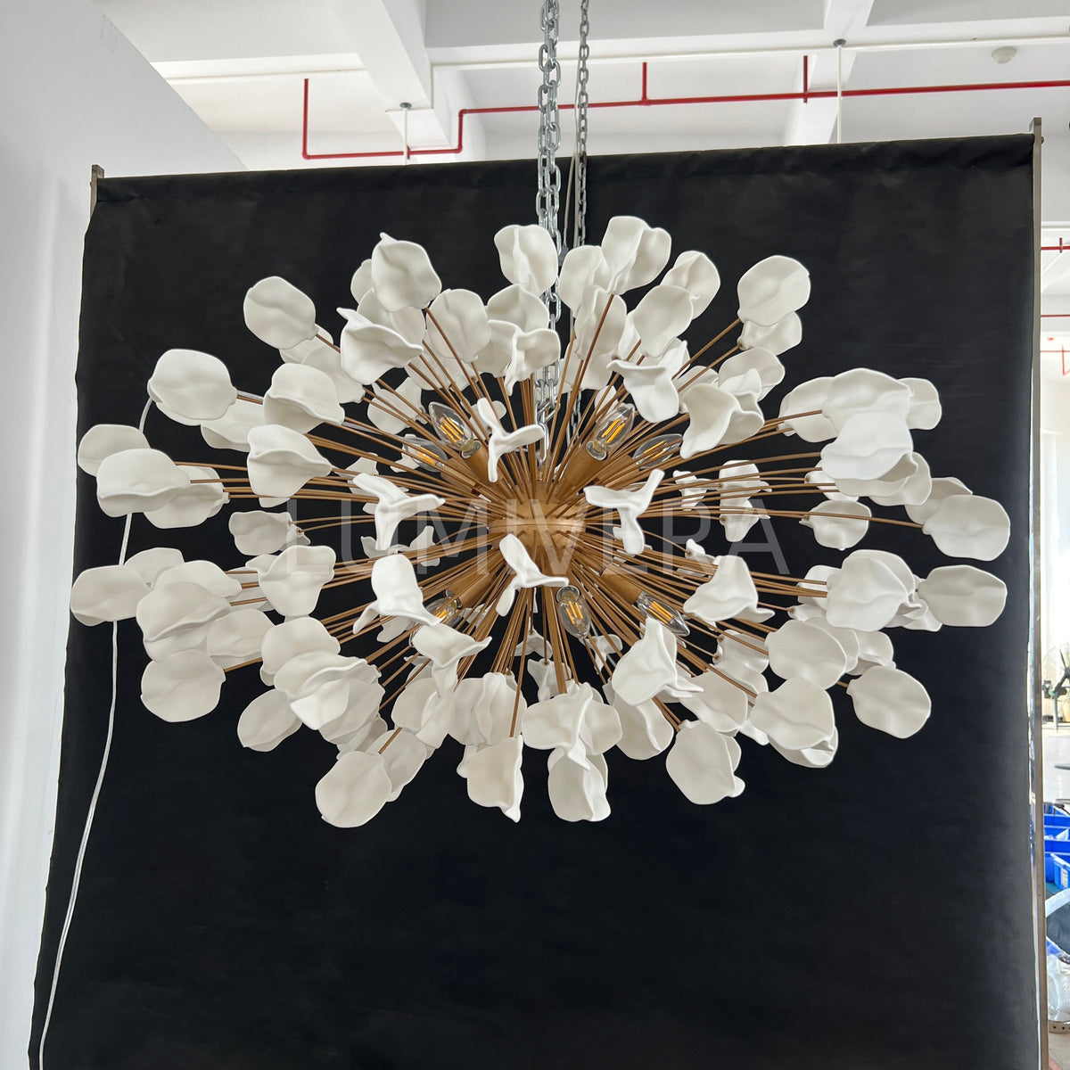 Fiora Floral Chandelier, Ceramic Flower Petals, Iron Frame, Dimmable, Handcrafted in Italy