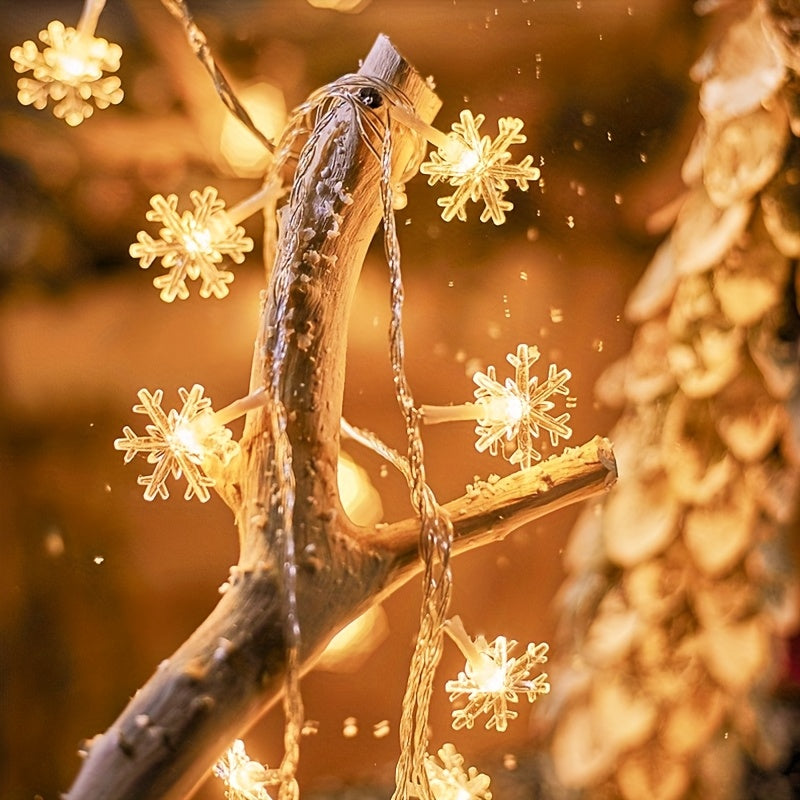 Christmas Snowflake Lights, LED String, 3 Lengths, Battery Powered