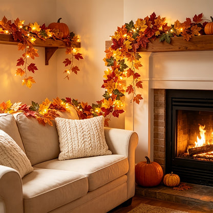 Ember Fall Maple Leaf LED Garland, Battery-Powered Autumn Vine Lights