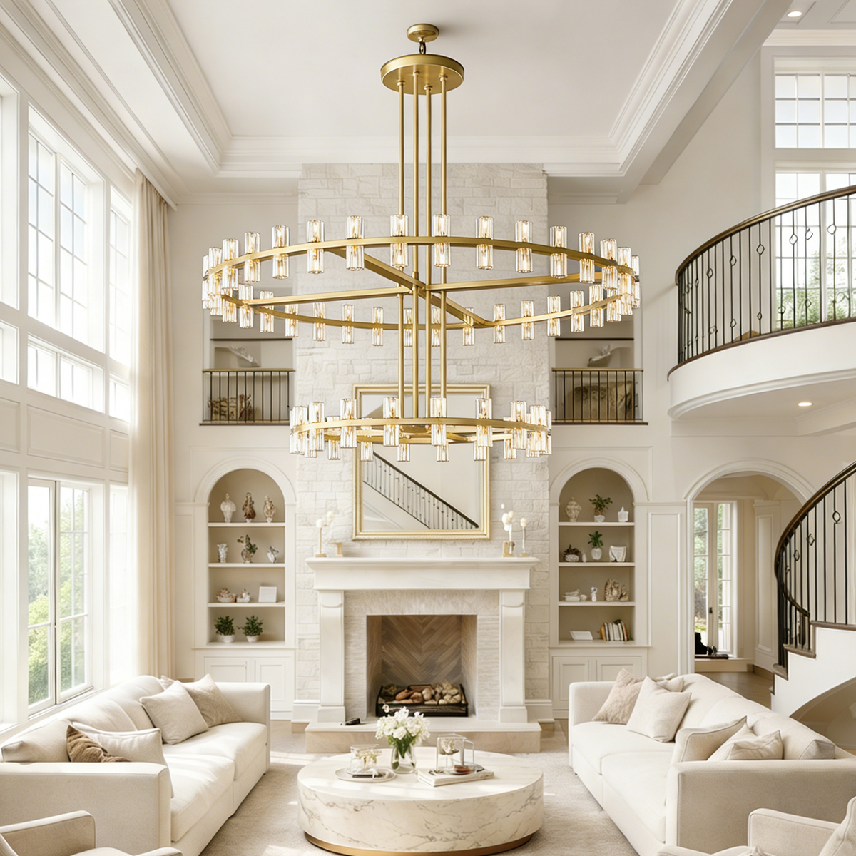 Tavira Chandelier, Two-Tier Round Wagon Wheel Crystal Chandeliers, Bulbs Included, Damp Rated