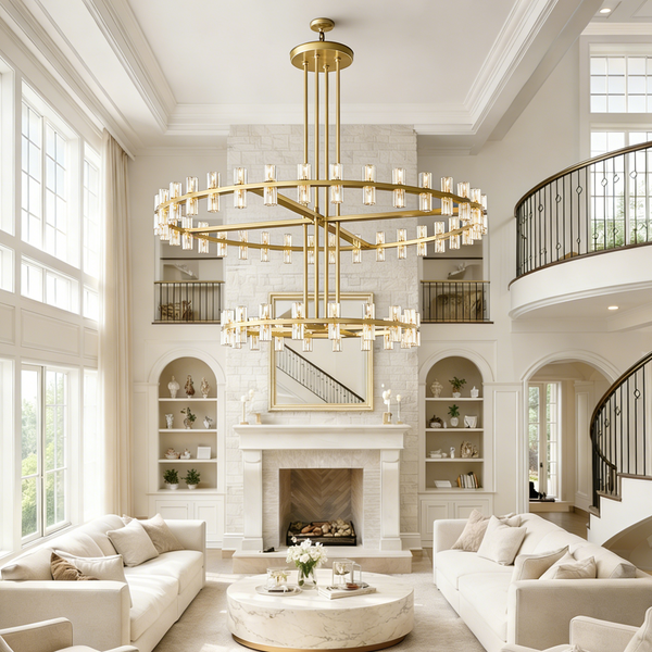 Tavira Chandelier, Two-Tier Round Wagon Wheel Crystal Chandeliers, Bulbs Included, Damp Rated