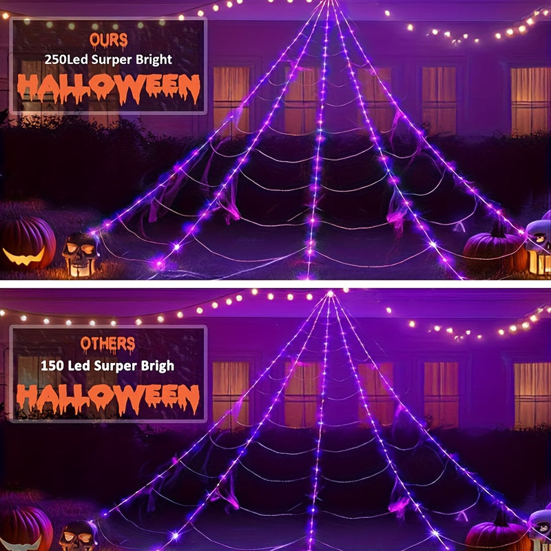 Halloween Spider Web LED Lights - 16FT Purple Yard Décor