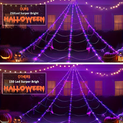 Halloween Spider Web LED Lights - 16FT Purple Yard Décor