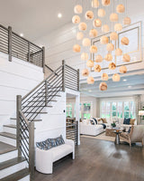 Tavira Chandeliers for Dining Room, Round Alabaster Chandelier, Adjustable Airplane Cable